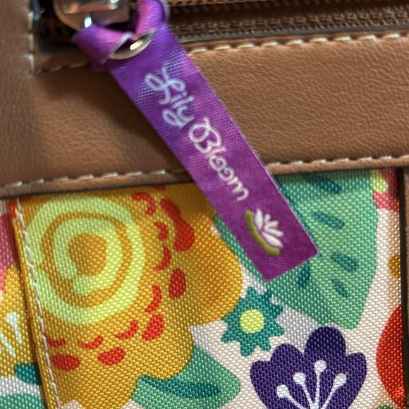 Lily Bloom- Floral Purse w/Leather Strap & Accents; 2 deep top & 1 side pockets - Picture 2 of 9